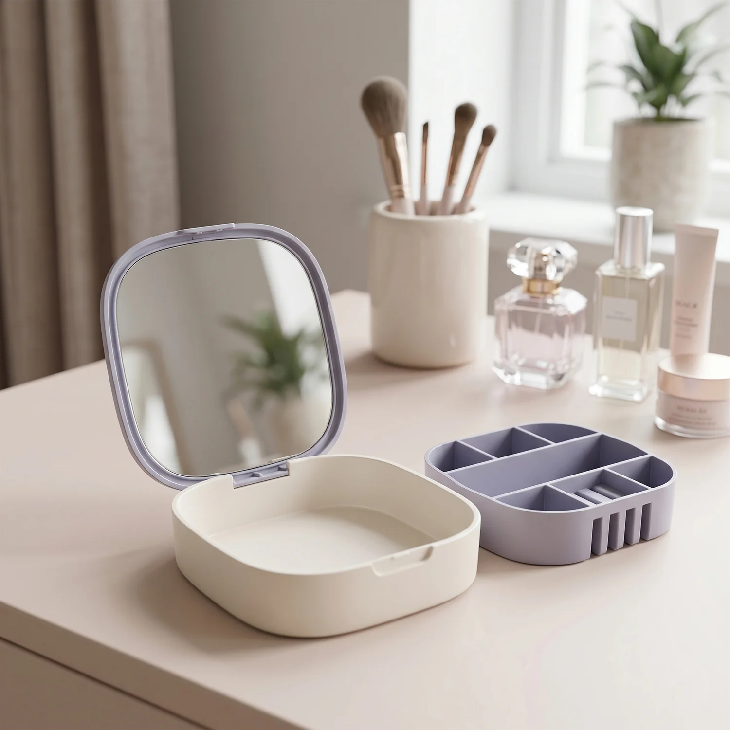 Plastic Jewelry Storage Box with Built-in Mirror (1 Pc) - Image 8