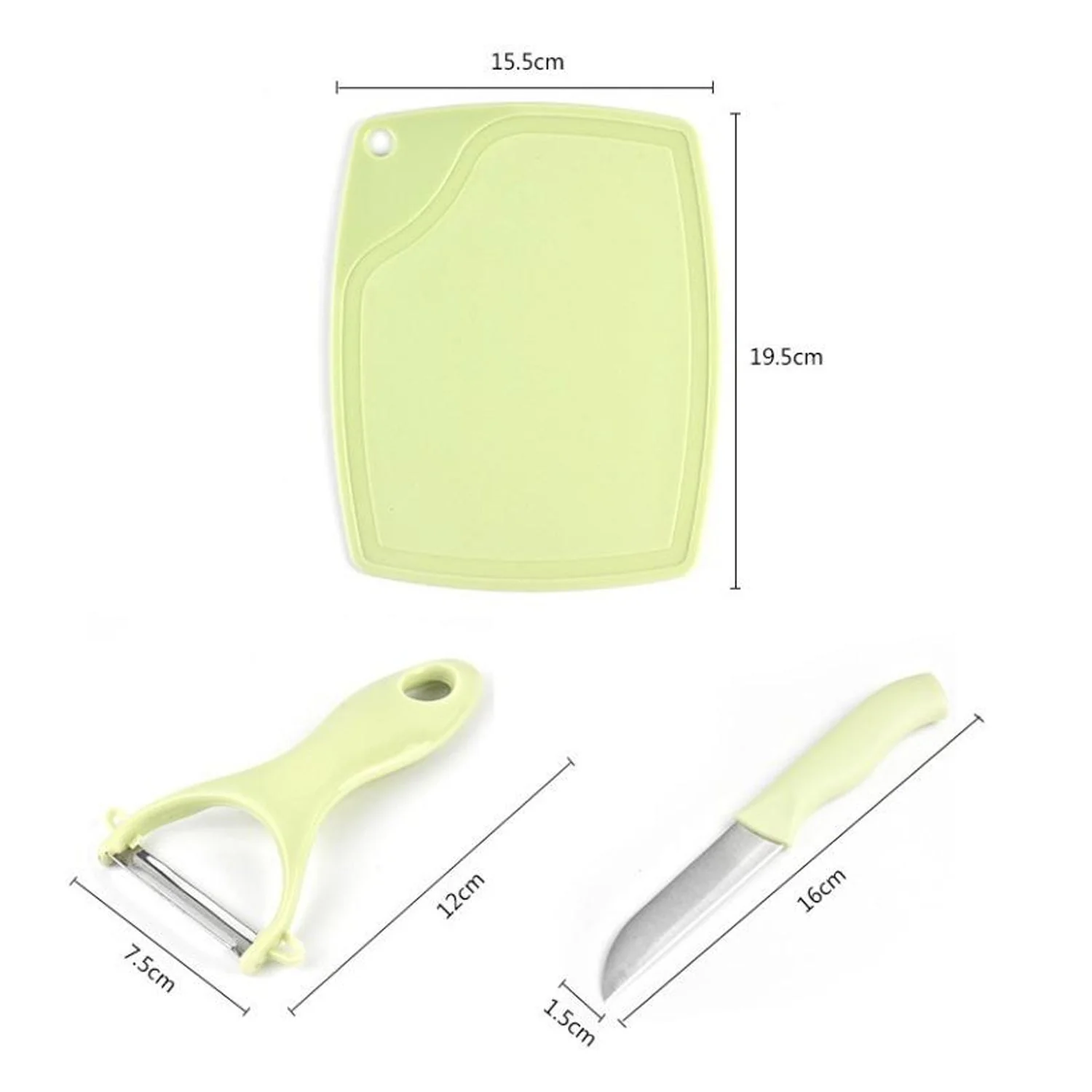 Plastic Kitchen Peeler - Green & Classic Stainless Steel 3-Piece Knife Set Combo - Image 6