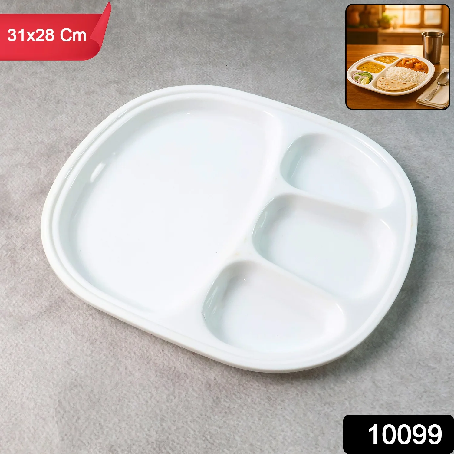 Plastic Large Compartment Dinner Plate / Thali with 4 Sections - Image 2