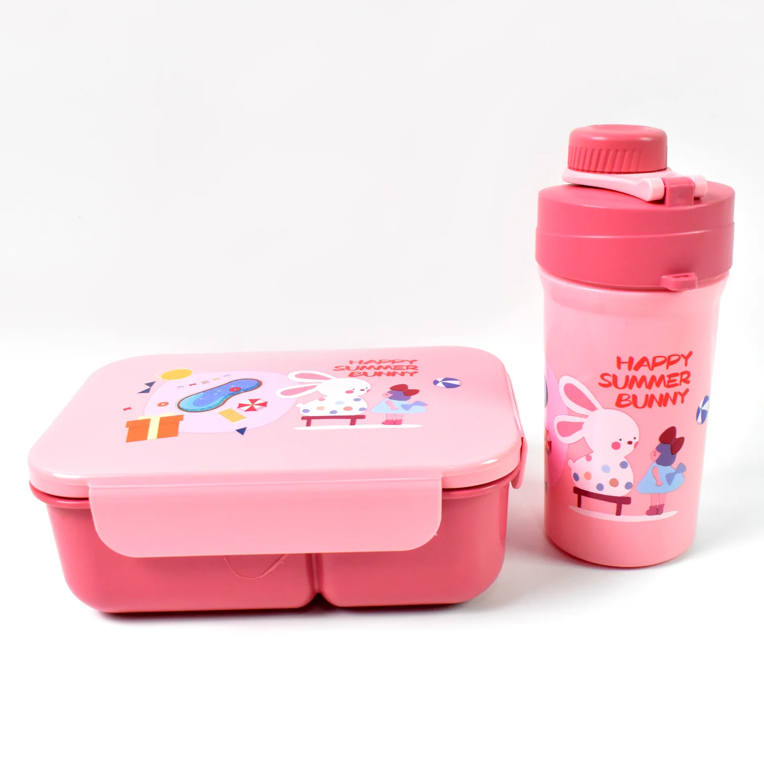 Plastic Lunch Box Leak Proof 2 Compartment with Bottle and Fork (1 Set / Mix Color) - Image 5