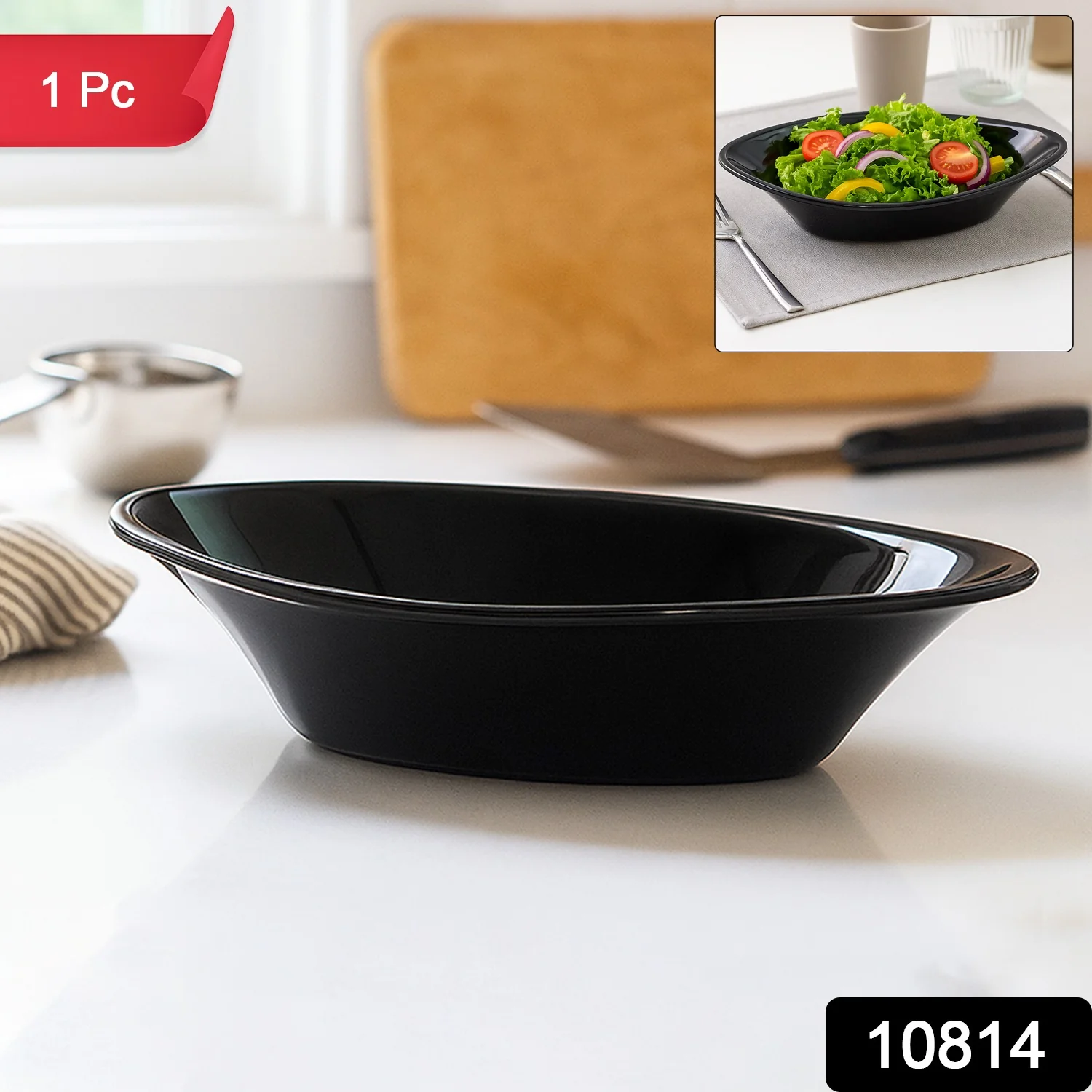Plastic Marin Serving Bowl – Elegant Oval Deep Bowl (1 Pc / Balck) - Image 2