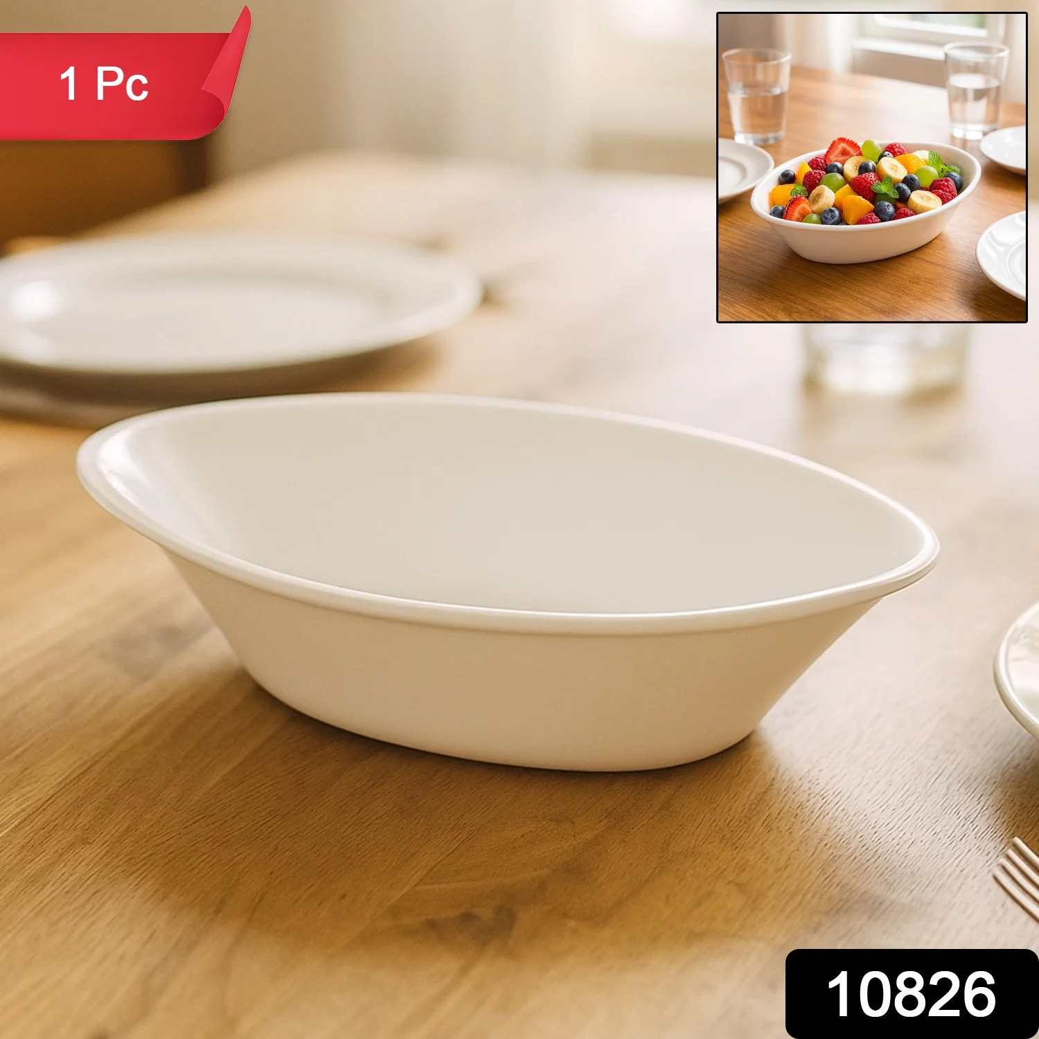 Plastic Marin Serving Bowl – Elegant Oval Deep Bowl (1 Pc / White) - Image 2