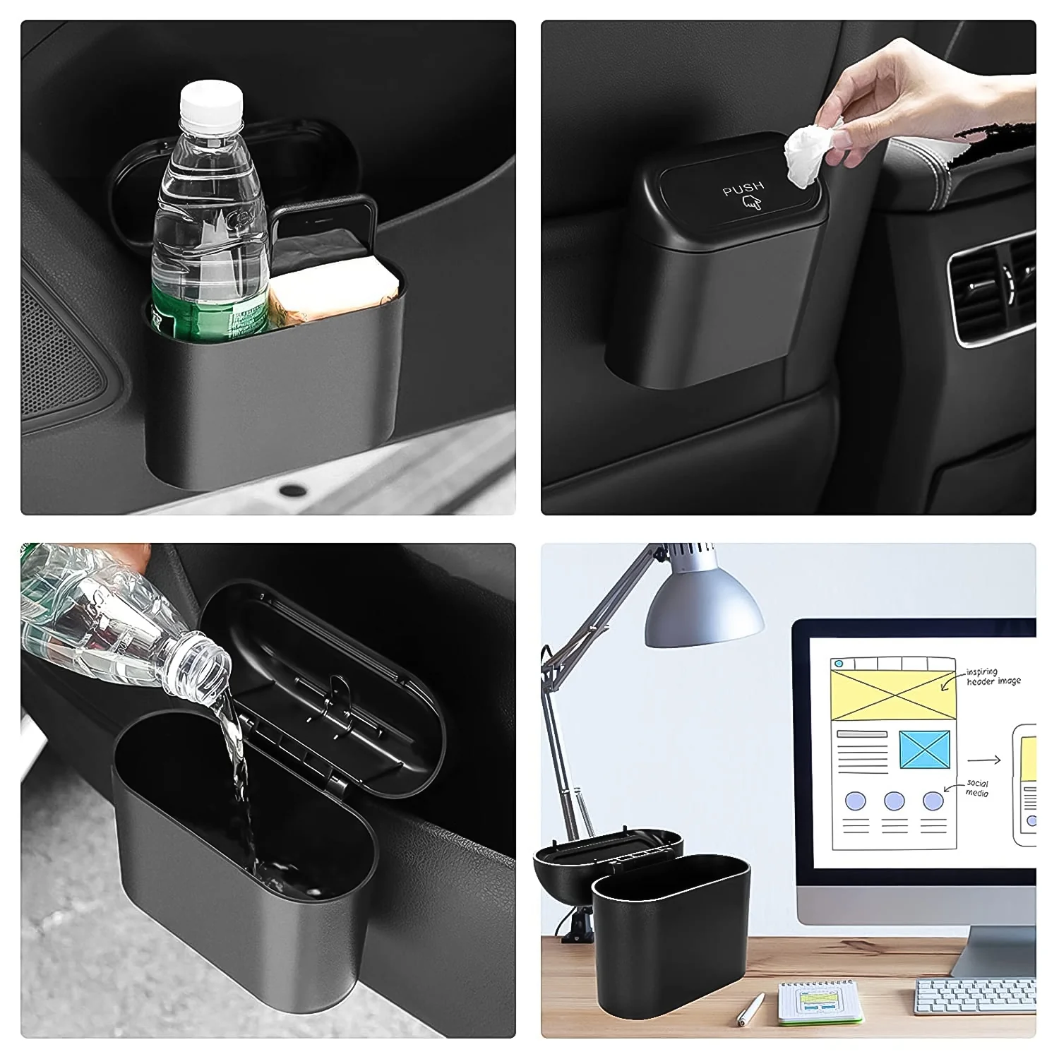 Plastic Mini Car Trash Can / Bin with Lid (1 Pc / With Brown Box) - Image 9