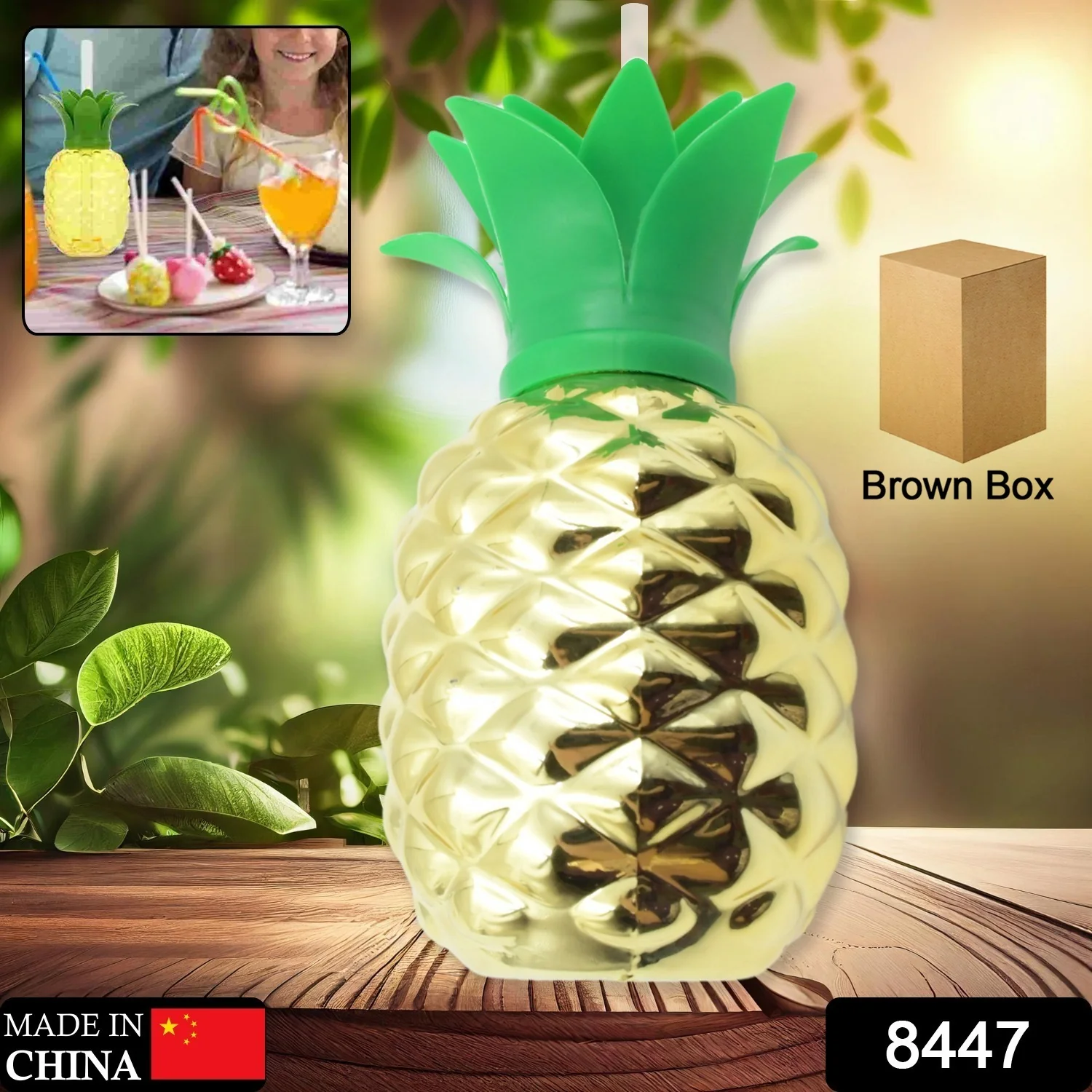 Plastic Pineapple Cups with Straw (1 Pc) - Party Favors, Hawaiian, Beach - Image 2