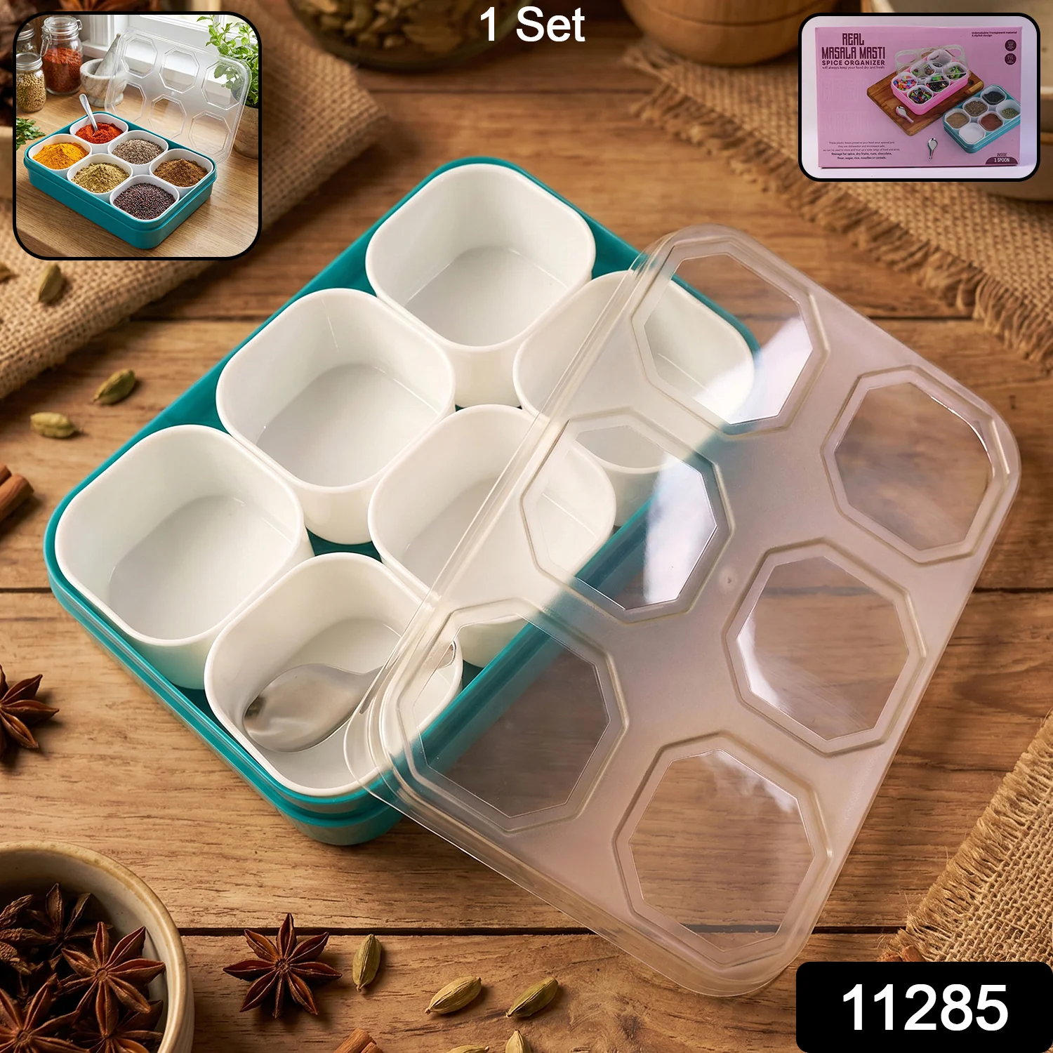 Plastic Real Masala Masti Box with 6 Compartments for Spice Storage - Image 2