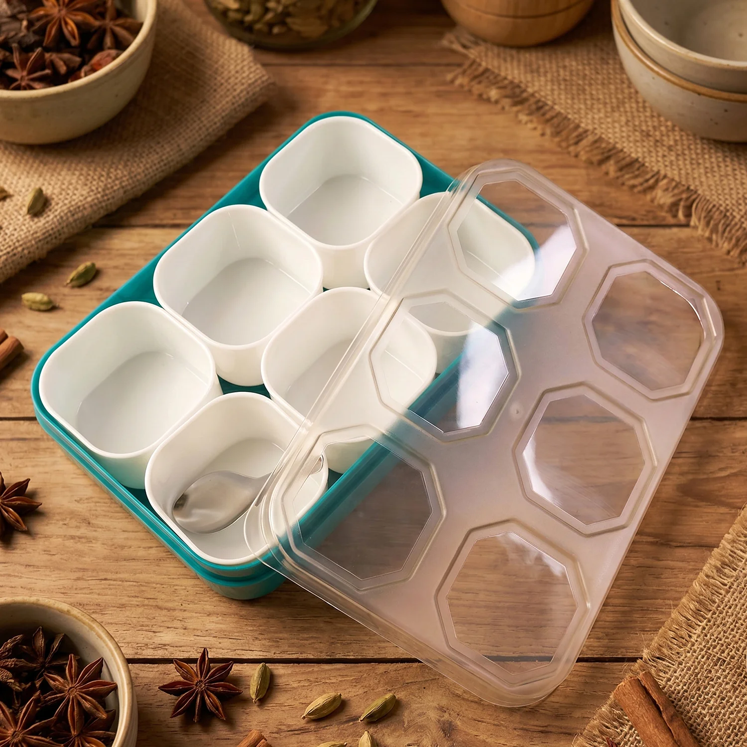 Plastic Real Masala Masti Box with 6 Compartments for Spice Storage - Image 4