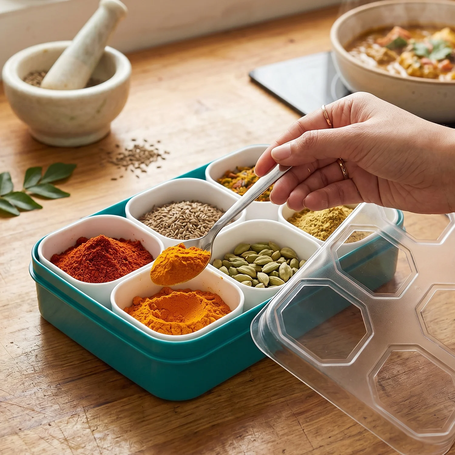 Plastic Real Masala Masti Box with 6 Compartments for Spice Storage - Image 8