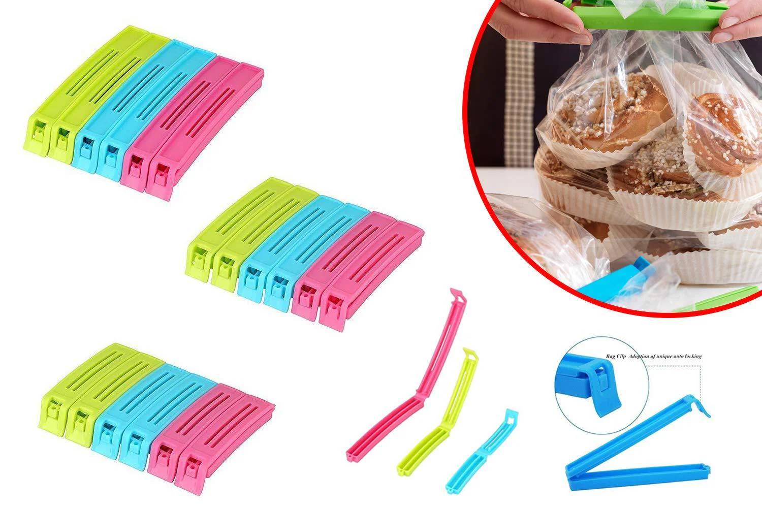 Plastic Snack Bag Clip Sealer Set (18 Pcs, Multicolour) - Image 5