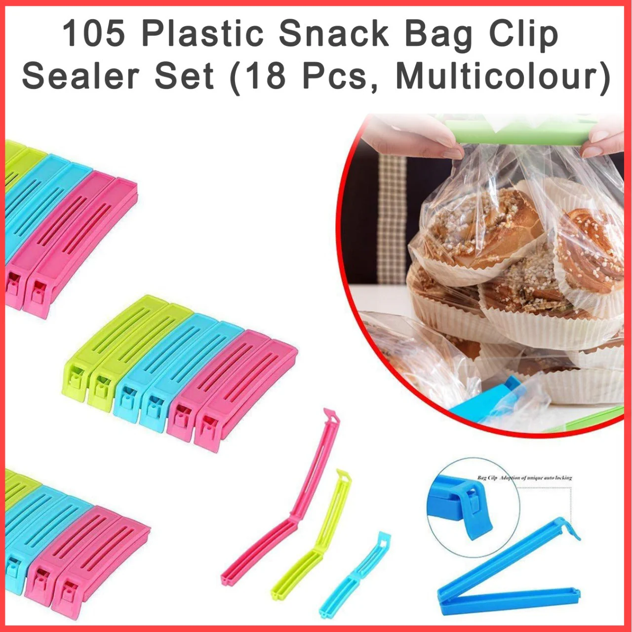 Plastic Snack Bag Clip Sealer Set (18 Pcs, Multicolour) - Image 6