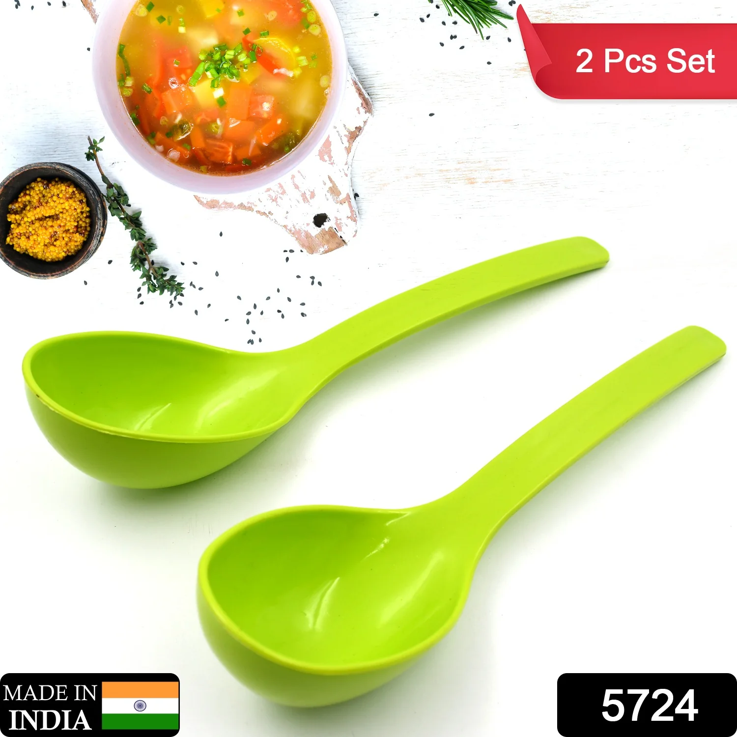 Plastic Kitchen Ladle for Frying, Curry & Serving Food (2 Pc Set) - Image 2