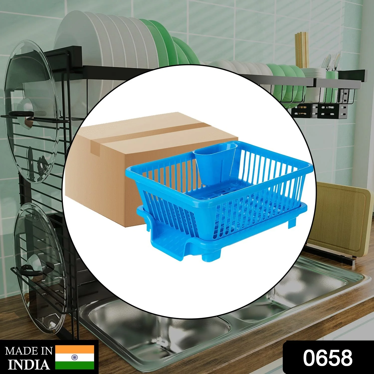 Plastic Sink Dish Drainer Drying Rack (With Brown Box) ( MOQ :- 3 Pc) - Image 2