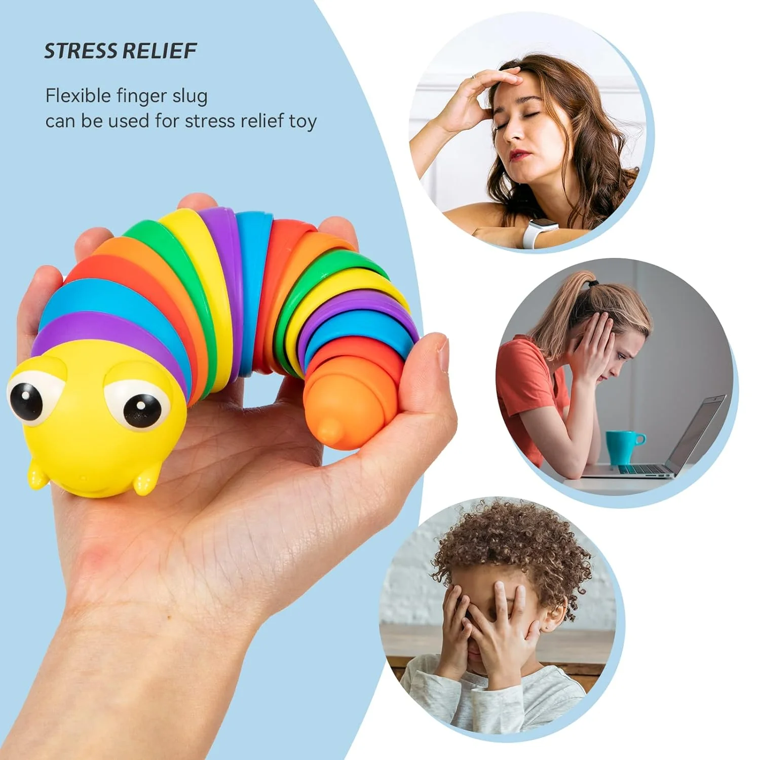 3D Rainbow Color Plastic Slug Fidget Toys, Stress Relieving Toy, Sensory Slug Toy for Boys and Girls, Finger slug Toy, for Autistic, Caterpillar Fidget Toys Stress Relief Gifts for Toddlers Kids Adults  (1 Pc) - Image 3