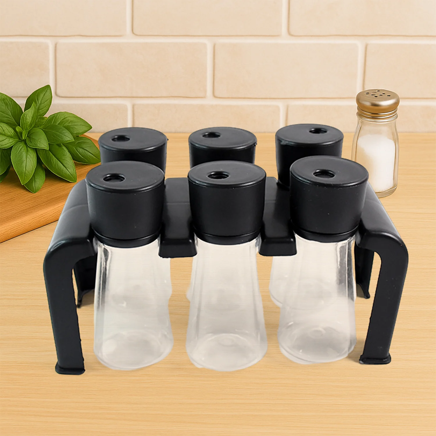 6-Piece Plastic Spice Jar Set with Stand - Image 4