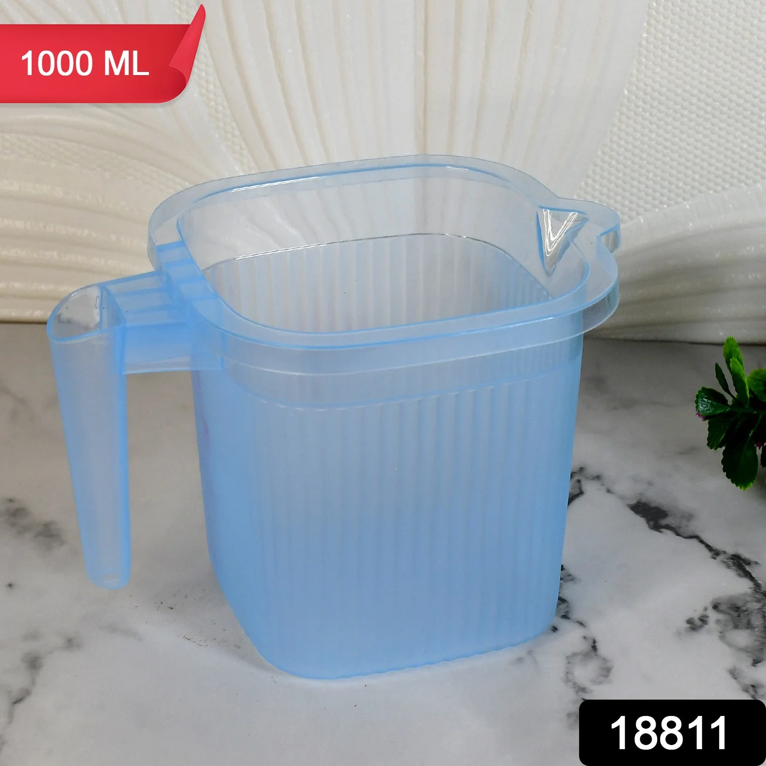 Plastic Square Transparent  Bath Water Mug (1 Pc / 1000 ML / Mix Color) - Image 2