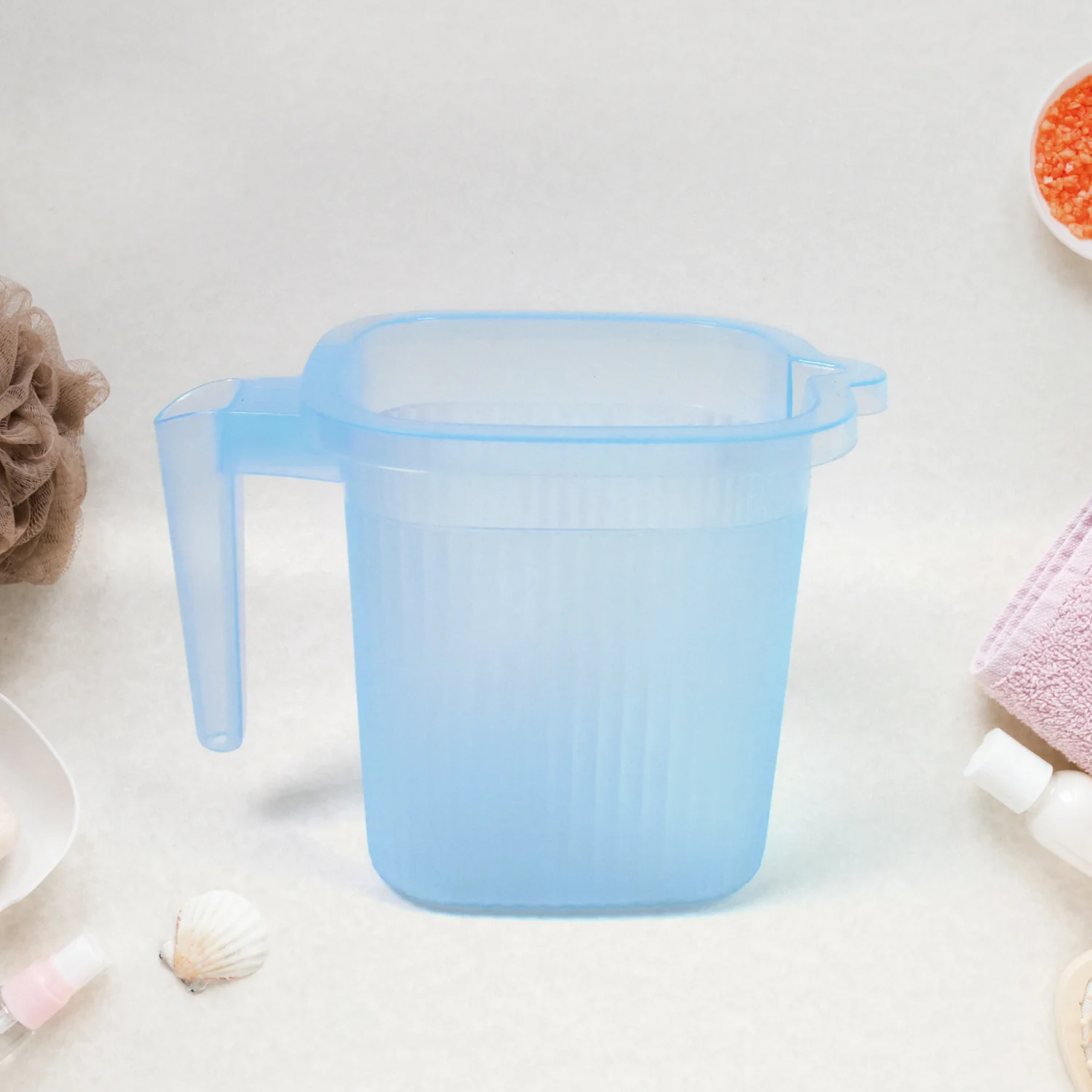 Plastic Square Transparent  Bath Water Mug (1 Pc / 1000 ML / Mix Color) - Image 3
