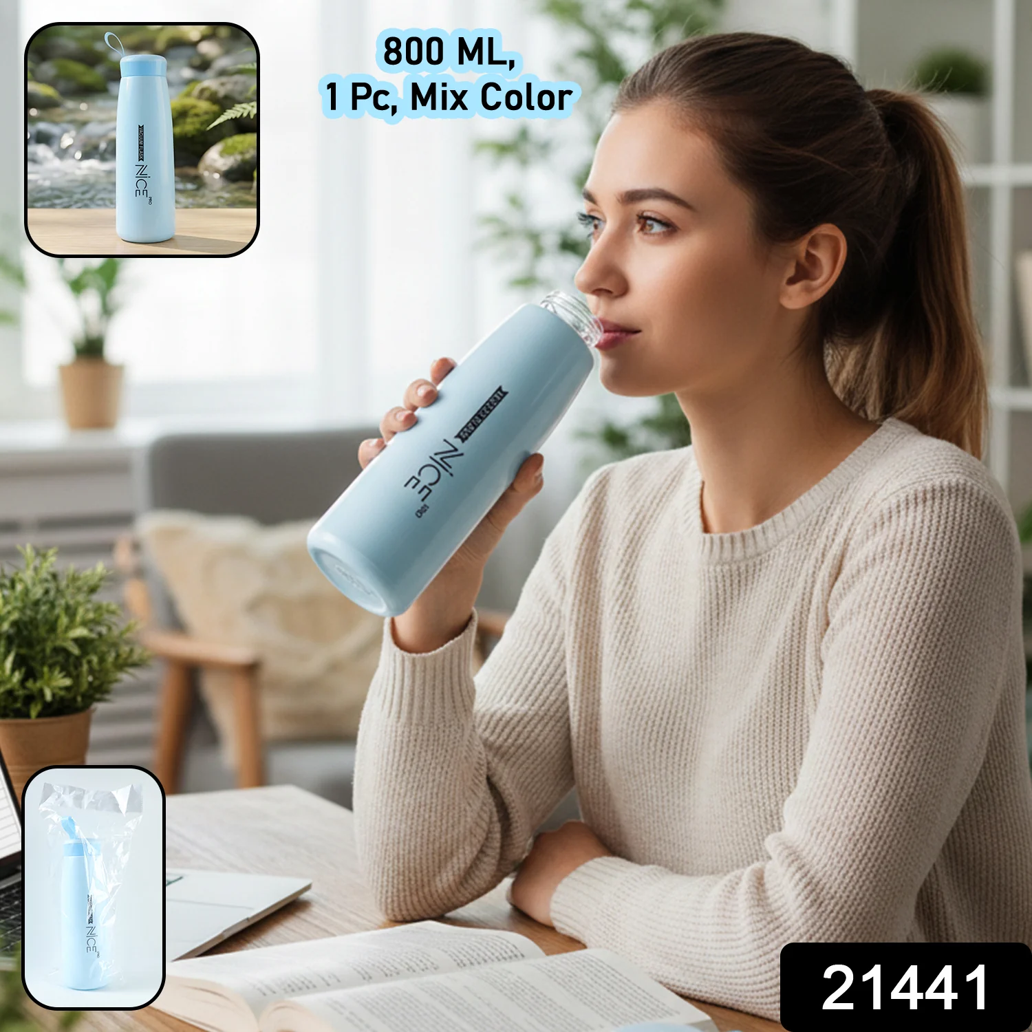 Plastic Water Bottle (1 Pc, 800 ML Mix Color) - Image 2
