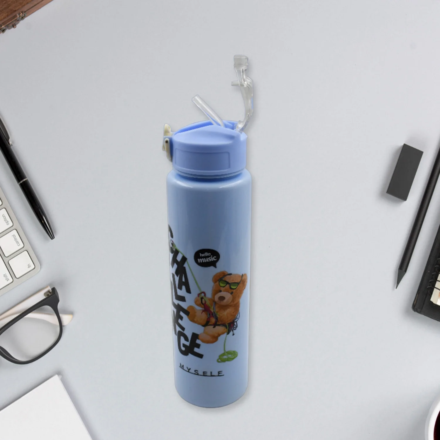 Plastic Water Bottle Set – BPA-Free, Leak-Proof, Cartoon Design Kids & Gym (3 Pc Set) - Image 3