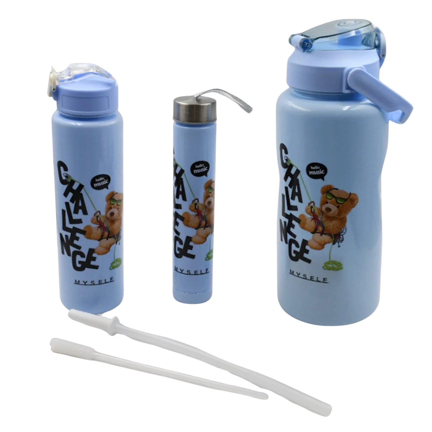 Plastic Water Bottle Set – BPA-Free, Leak-Proof, Cartoon Design Kids & Gym (3 Pc Set) - Image 5