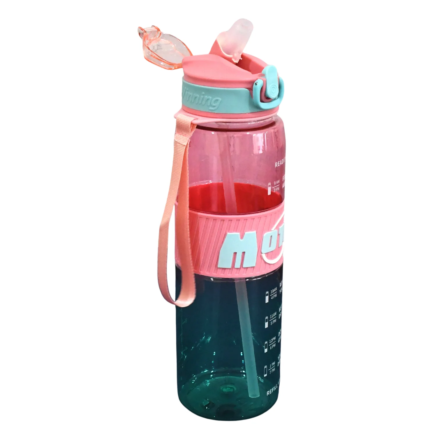 Plastic Water Bottle With Strap and Straw (1000 ML) - Image 5