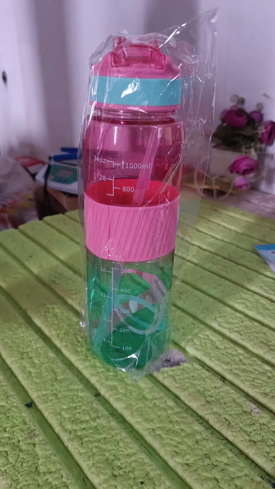 Plastic Water Bottle With Strap and Straw (1000 ML) - Image 7