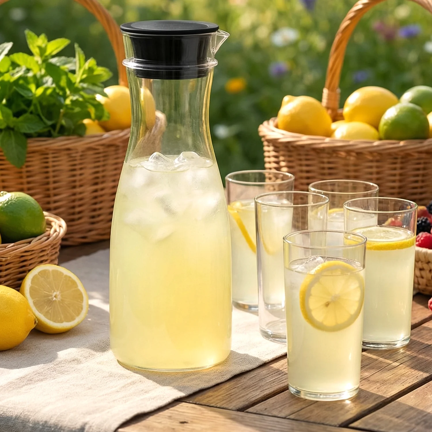 Prexo Plastic Water Jug and Drinking Glass Set (1 Jug 1000ML, 6 Glasses 300ML) - Image 3
