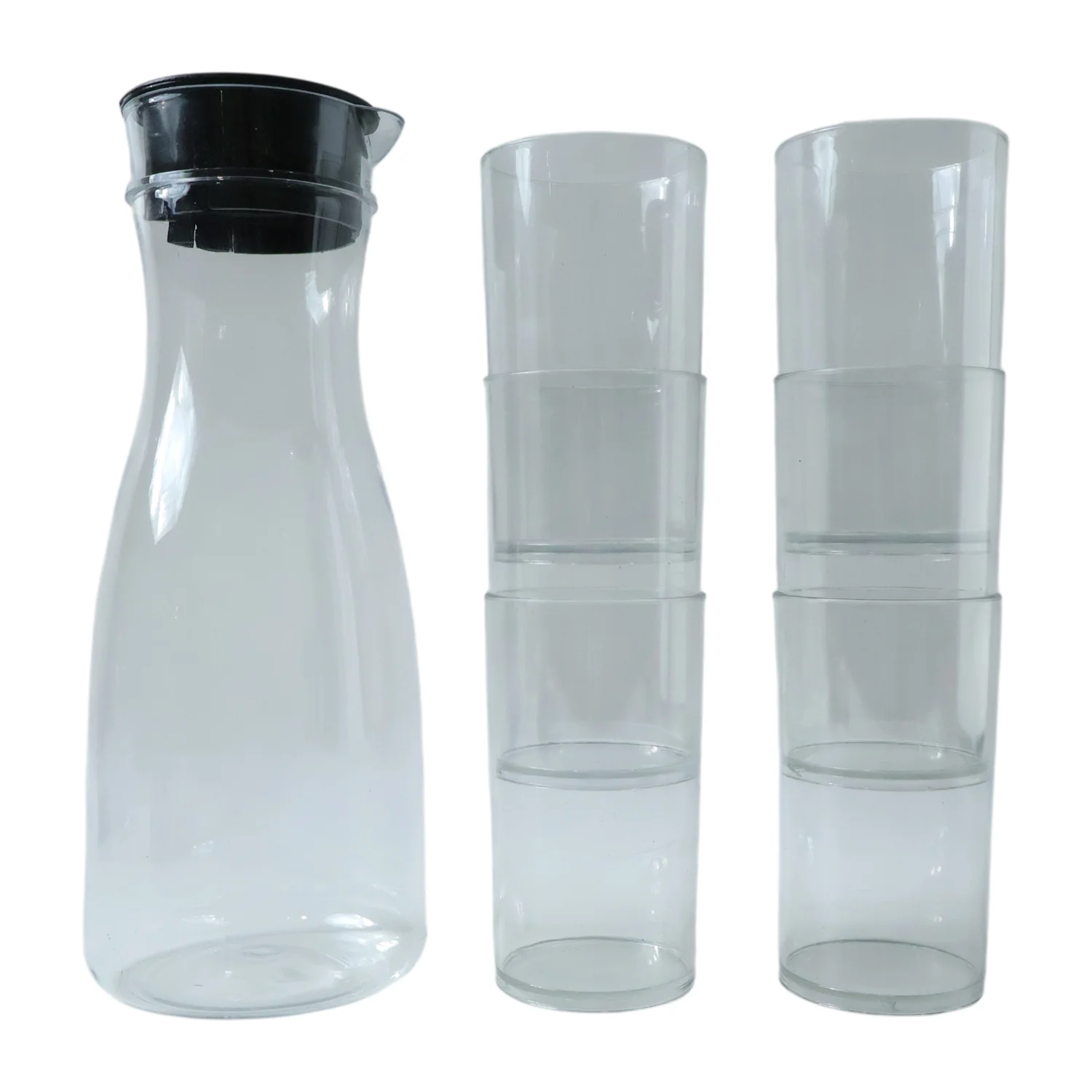 Prexo Plastic Water Jug and Drinking Glass Set (1 Jug 1000ML, 6 Glasses 300ML) - Image 4