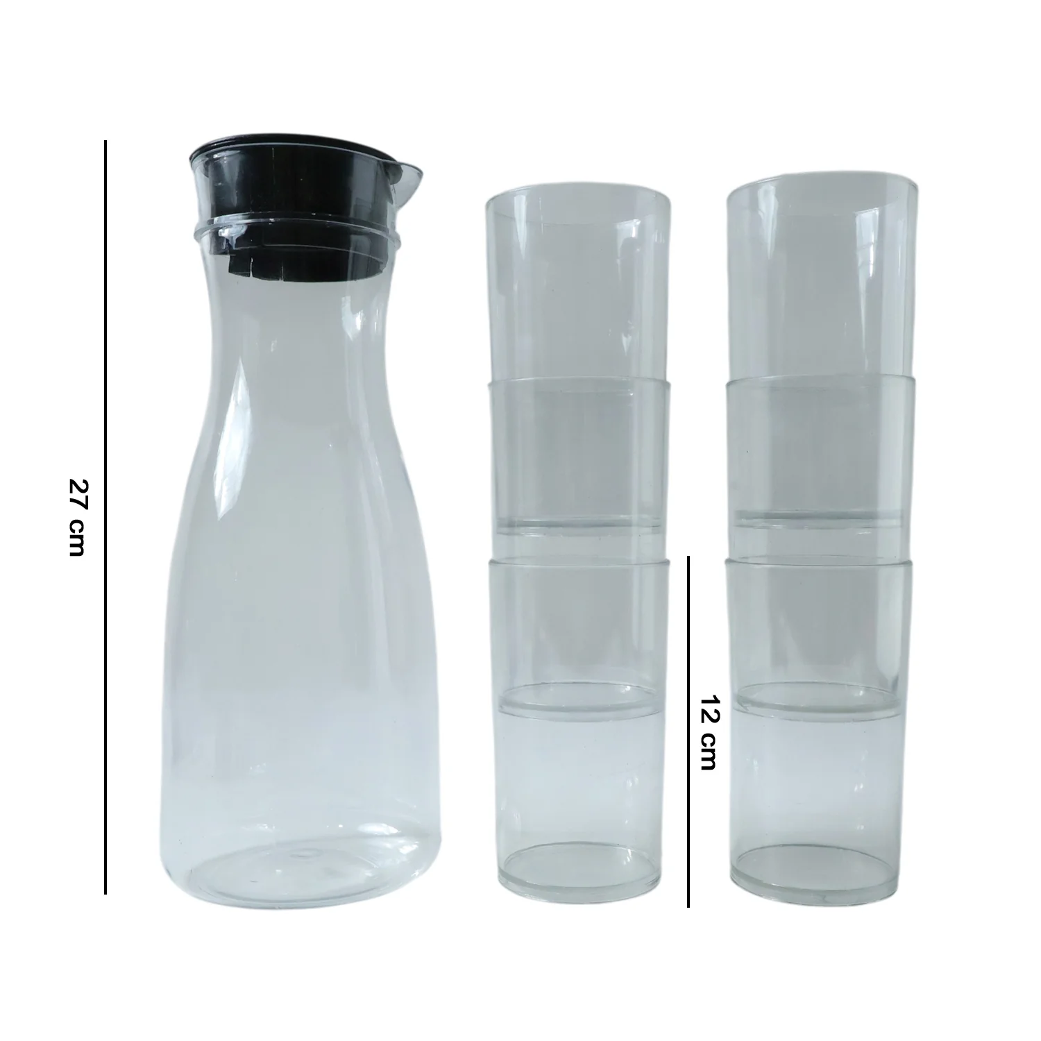 Prexo Plastic Water Jug and Drinking Glass Set (1 Jug 1000ML, 6 Glasses 300ML) - Image 6