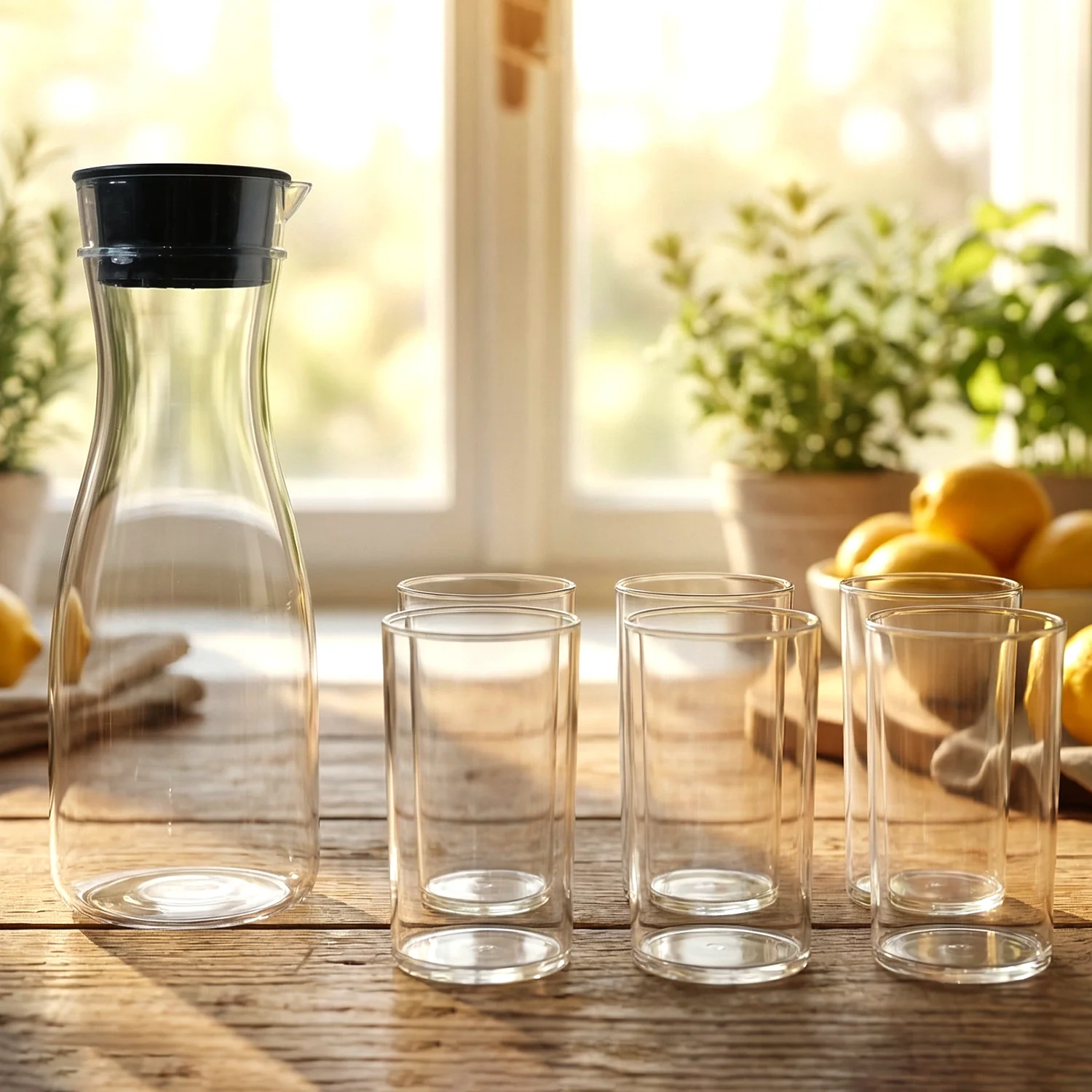 Prexo Plastic Water Jug and Drinking Glass Set (1 Jug 1000ML, 6 Glasses 300ML) - Image 7