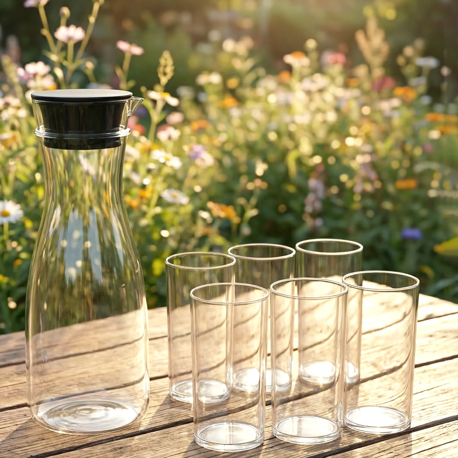 Prexo Plastic Water Jug and Drinking Glass Set (1 Jug 1000ML, 6 Glasses 300ML) - Image 8