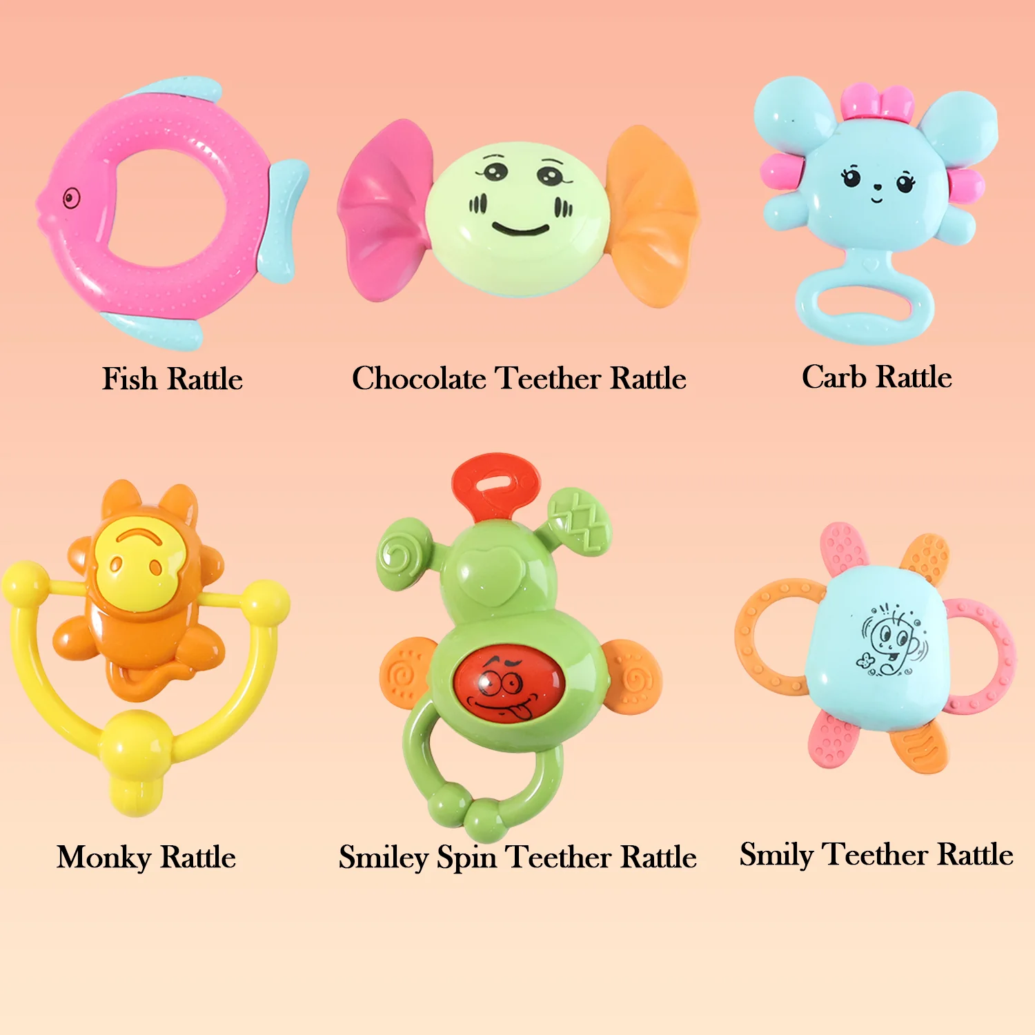 Play Cart Tiny Joys Rattle Toy Set – 6-in-1 Baby Rattles - Image 6