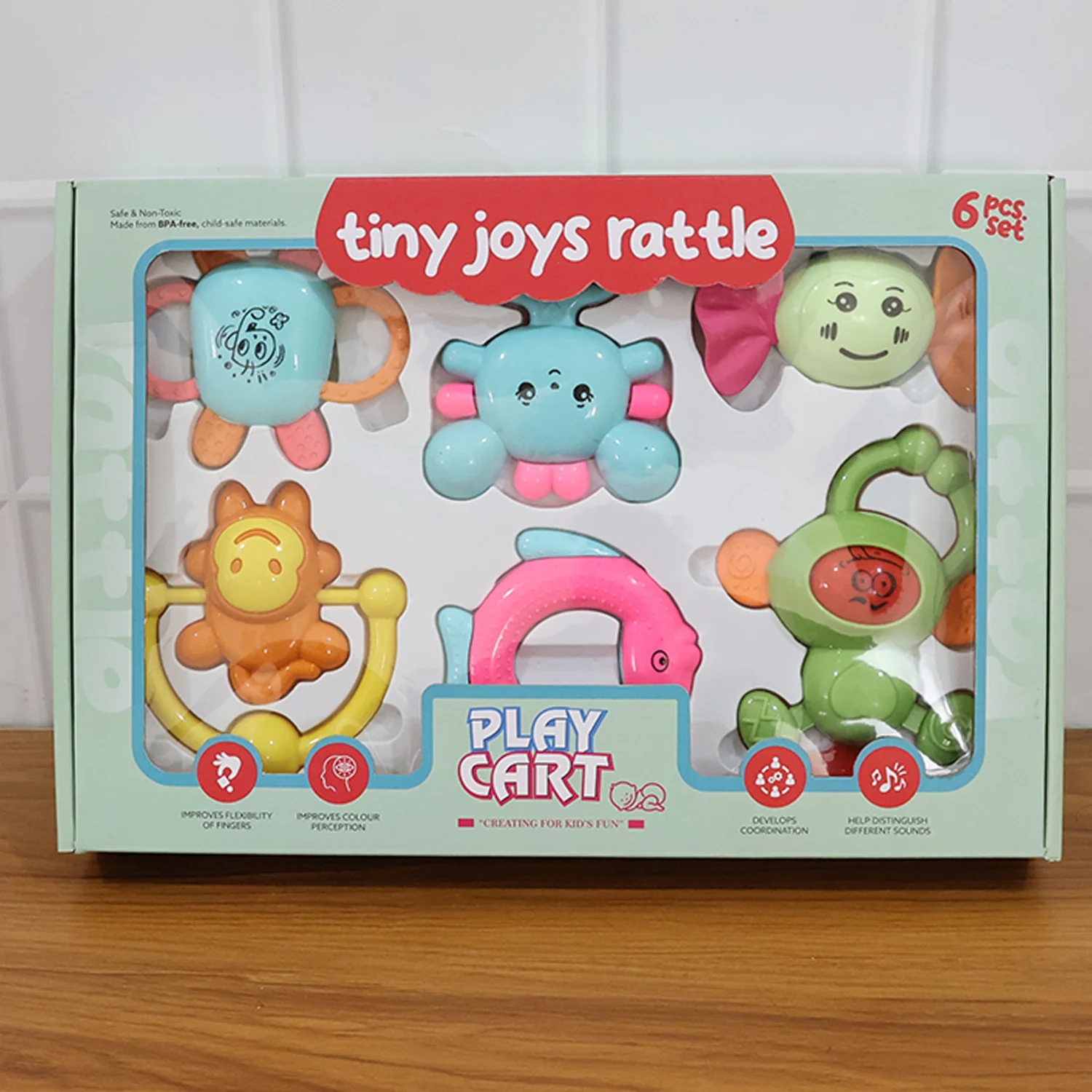 Play Cart Tiny Joys Rattle Toy Set – 6-in-1 Baby Rattles - Image 8