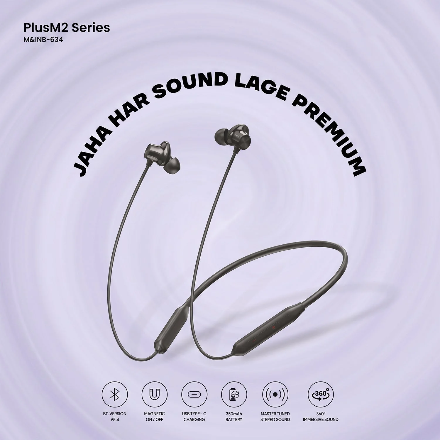 PlusM2 Series Wireless Bluetooth Neckband Earphones, Neck band (1 Pc) - Image 3
