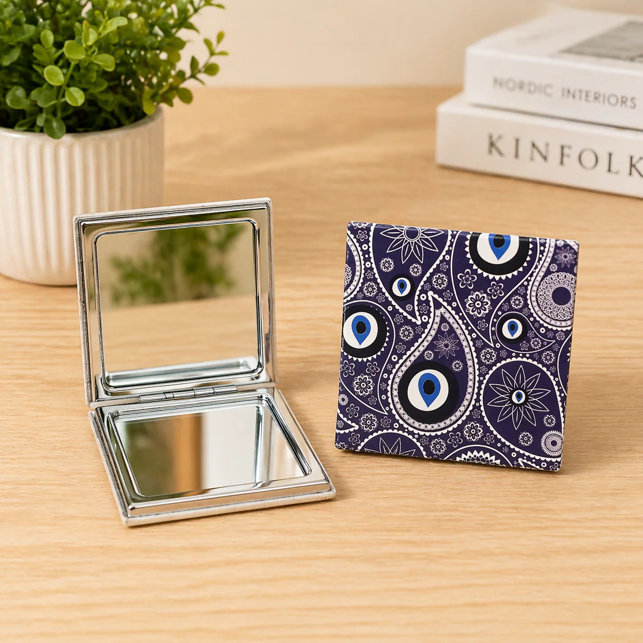 Pocket Folding Makeup Mirror Compact Travel Mirror with Designer Cover (Mix Any One) - Image 4