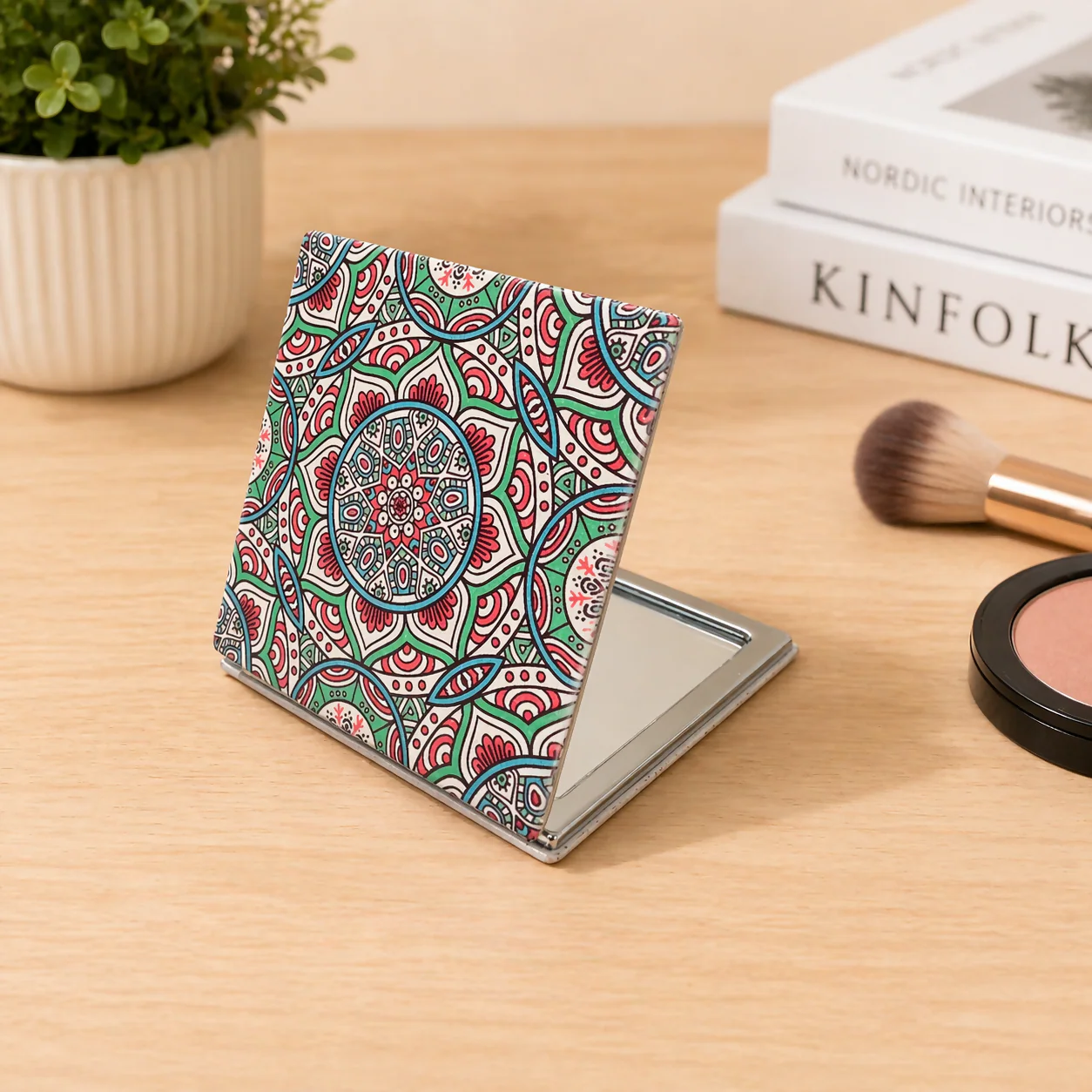 Pocket Folding Makeup Mirror Compact Travel Mirror with Designer Cover (Mix Any One) - Image 7
