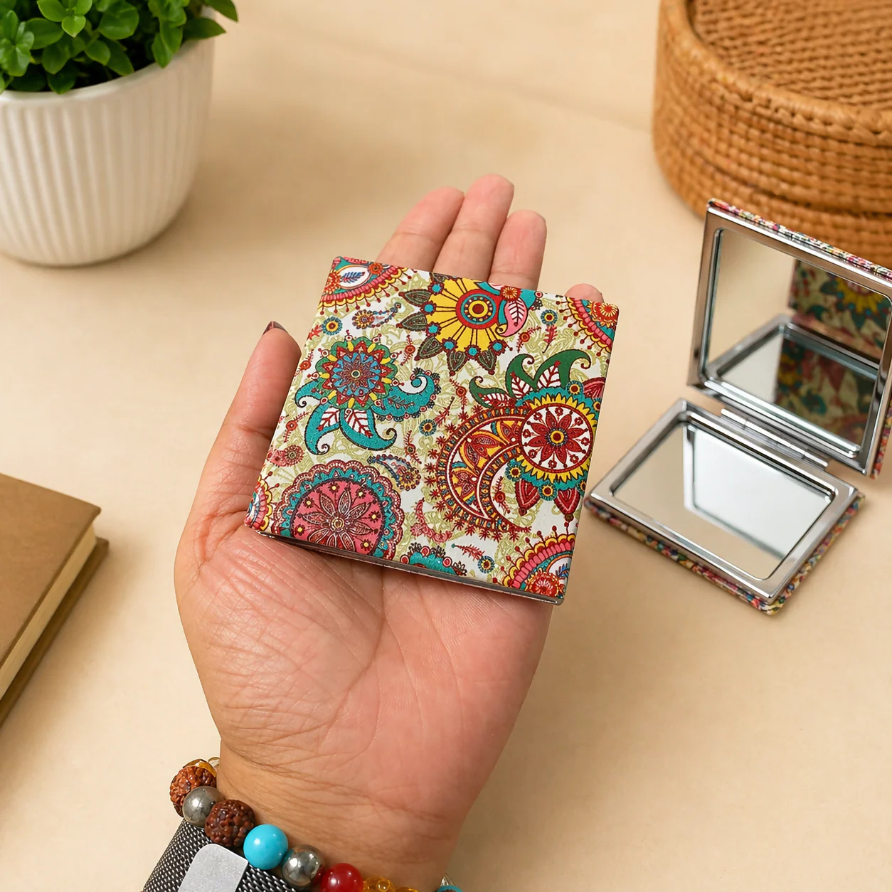 Pocket Size Folding Mirror Compact Makeup Mirror with Designer Cover (Mix Any One) - Image 5