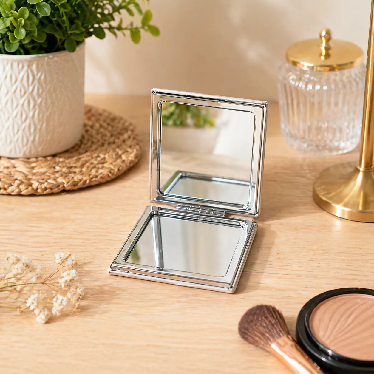 Pocket Size Folding Mirror Compact Makeup Mirror with Designer Cover (Mix Any One) - Image 6
