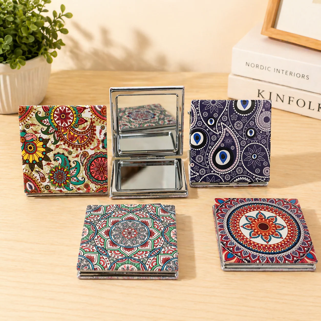 Pocket Size Folding Mirror Compact Makeup Mirror with Designer Cover (Mix Any One) - Image 7