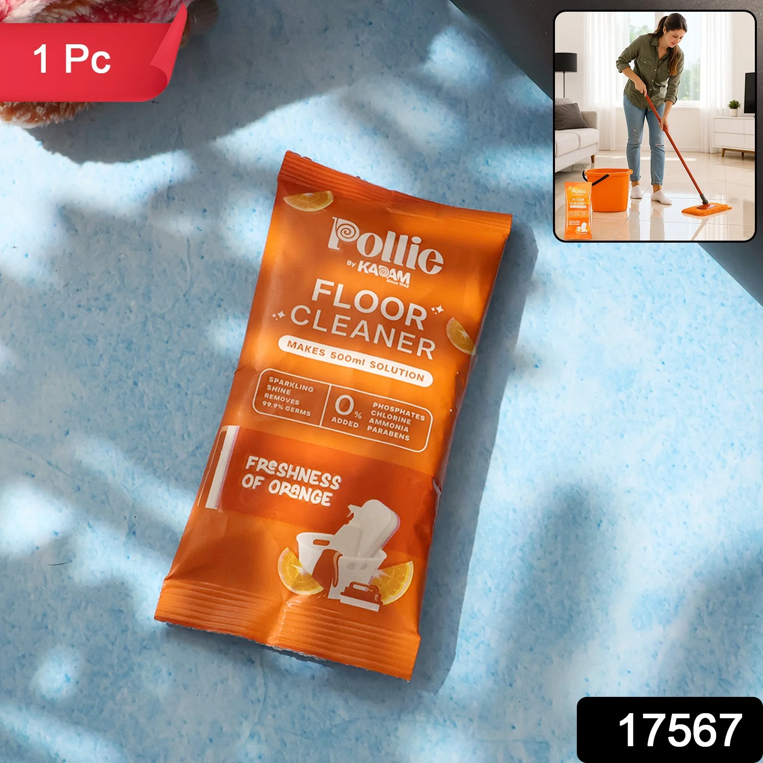 Pollic Kadam Concentrated Floor Cleaner Sachet – Orange Fresh Fragrance (50 Gm) - Image 2