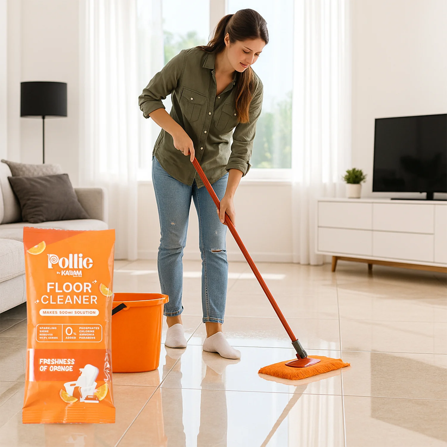 Pollic Kadam Concentrated Floor Cleaner Sachet – Orange Fresh Fragrance (50 Gm) - Image 3