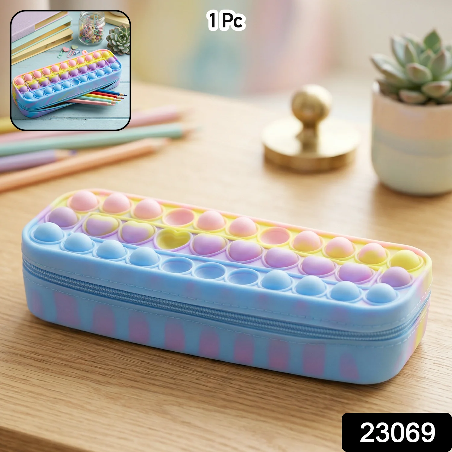 Pop It Silicone Pencil Pouch with Zipper (1 Pc) - Image 2