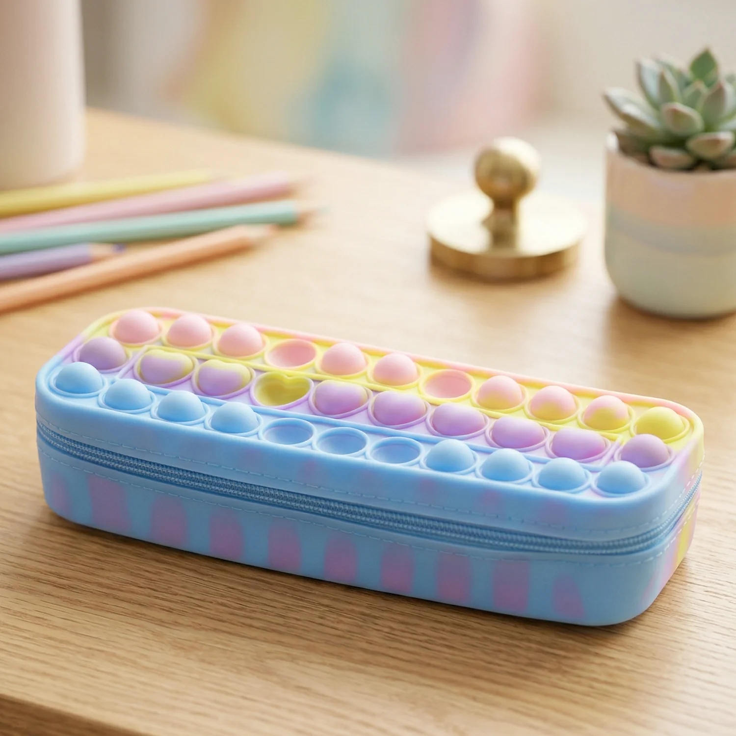 Pop It Silicone Pencil Pouch with Zipper (1 Pc) - Image 3