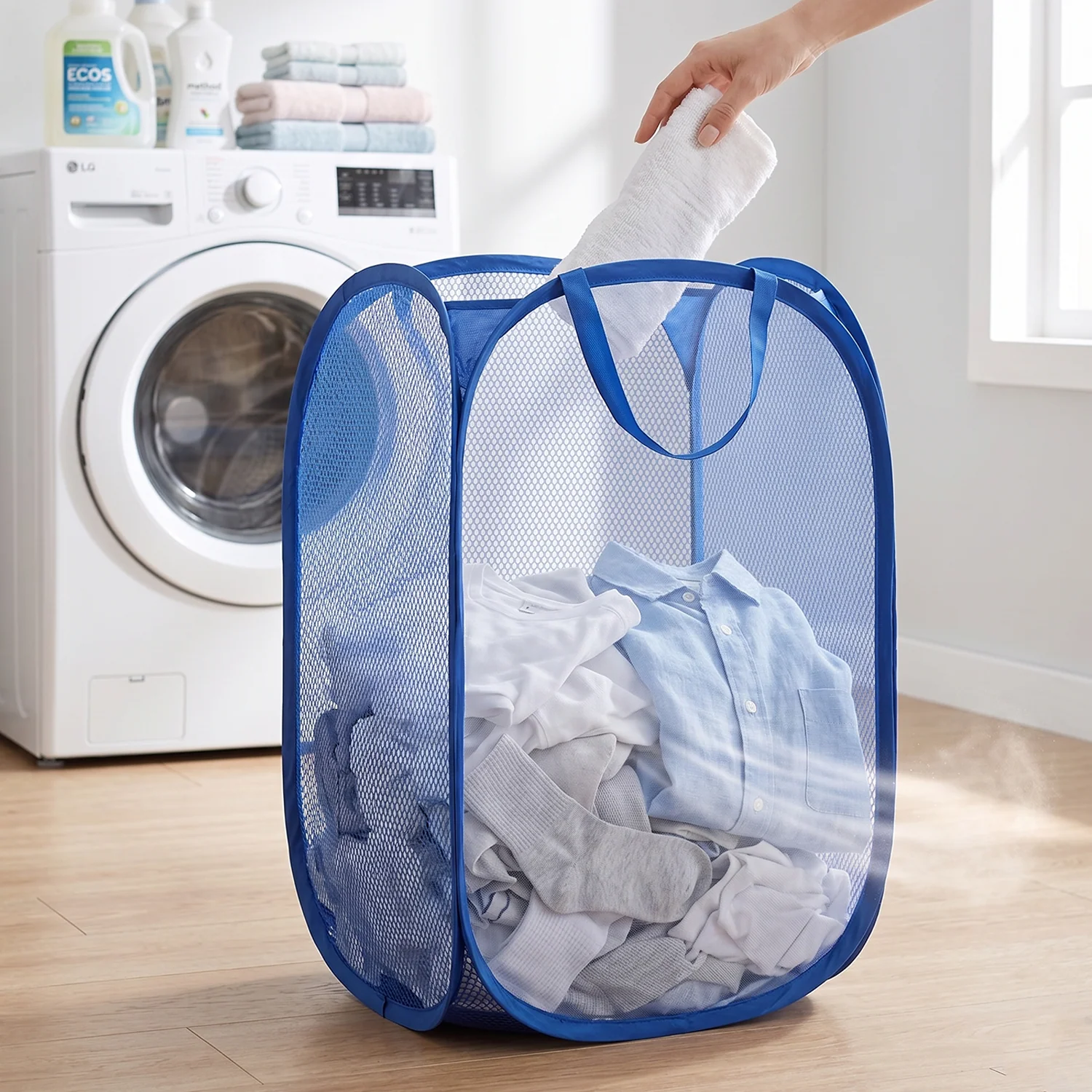 Pop Up Mesh Laundry Basket Lightweight Clothes Hamper (1 Pc,34x34x58cm) - Image 3