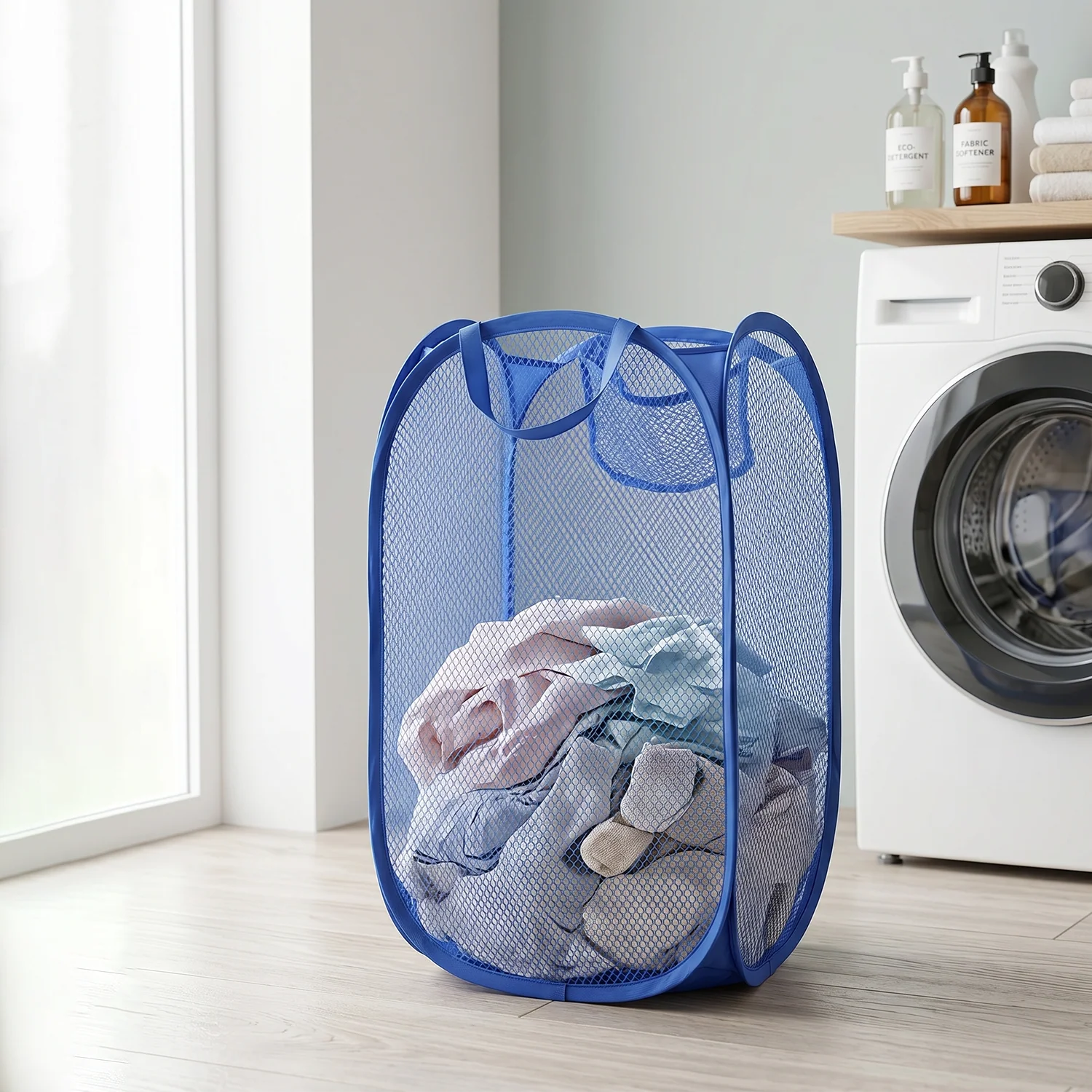 Pop Up Mesh Laundry Basket Lightweight Clothes Hamper (1 Pc,34x34x58cm) - Image 5