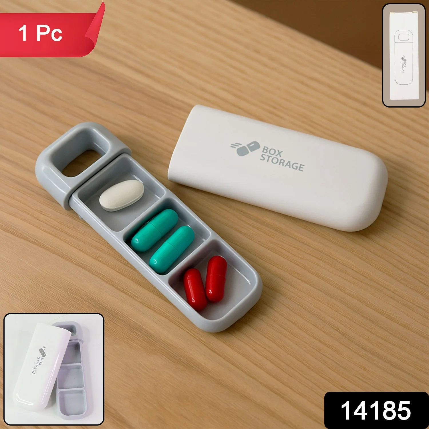Portable 1 Pc Pill Storage Box with 3 Compartments - Image 2