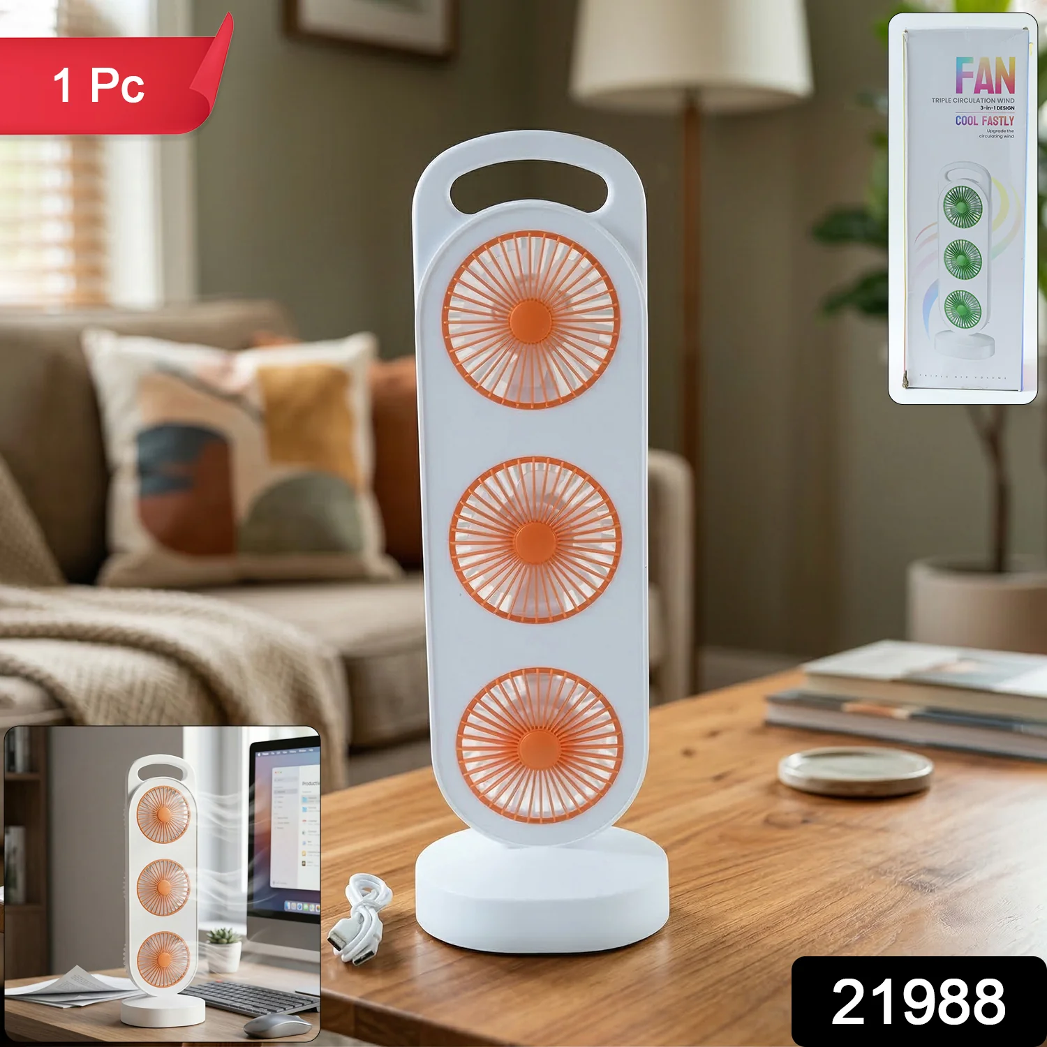 Portable 3 in 1 Design Triple Head Table Fan (1 Pc) - Image 2