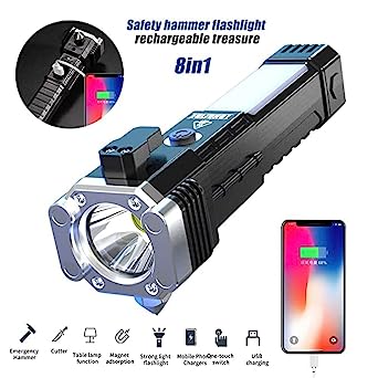 Portable 3W Rechargeable LED Torch with Long Beam, Hammer & Glass Cutter - Image 4