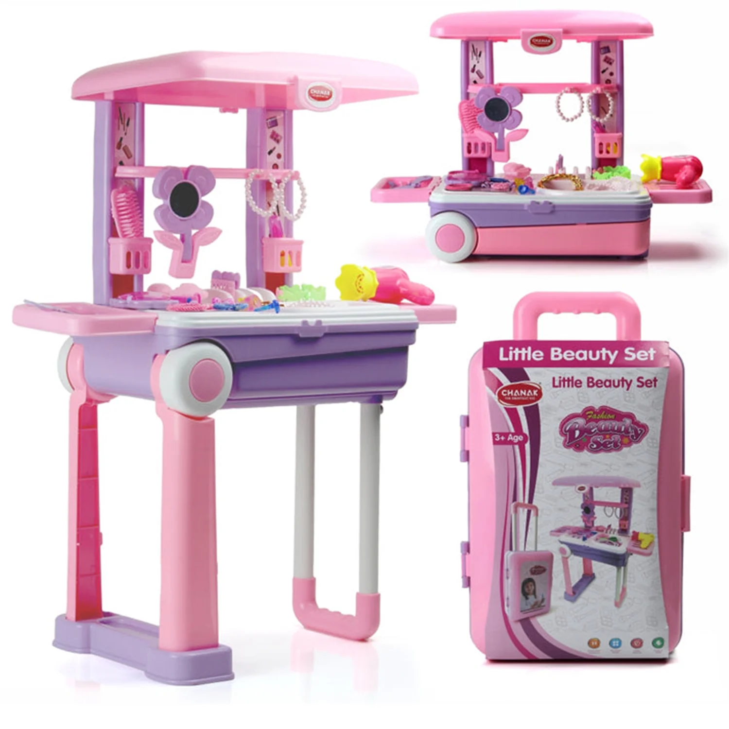 Big Beauty Set Suitcase On Wheel, The Ultimate Beauty Set On Wheels for Girls, Makeup Kit is Easy to Clean & Use, Portable Beauty Set with 25 Pieces for 3 Years BIS Approved. (Beauty Set Trolley) - Image 3
