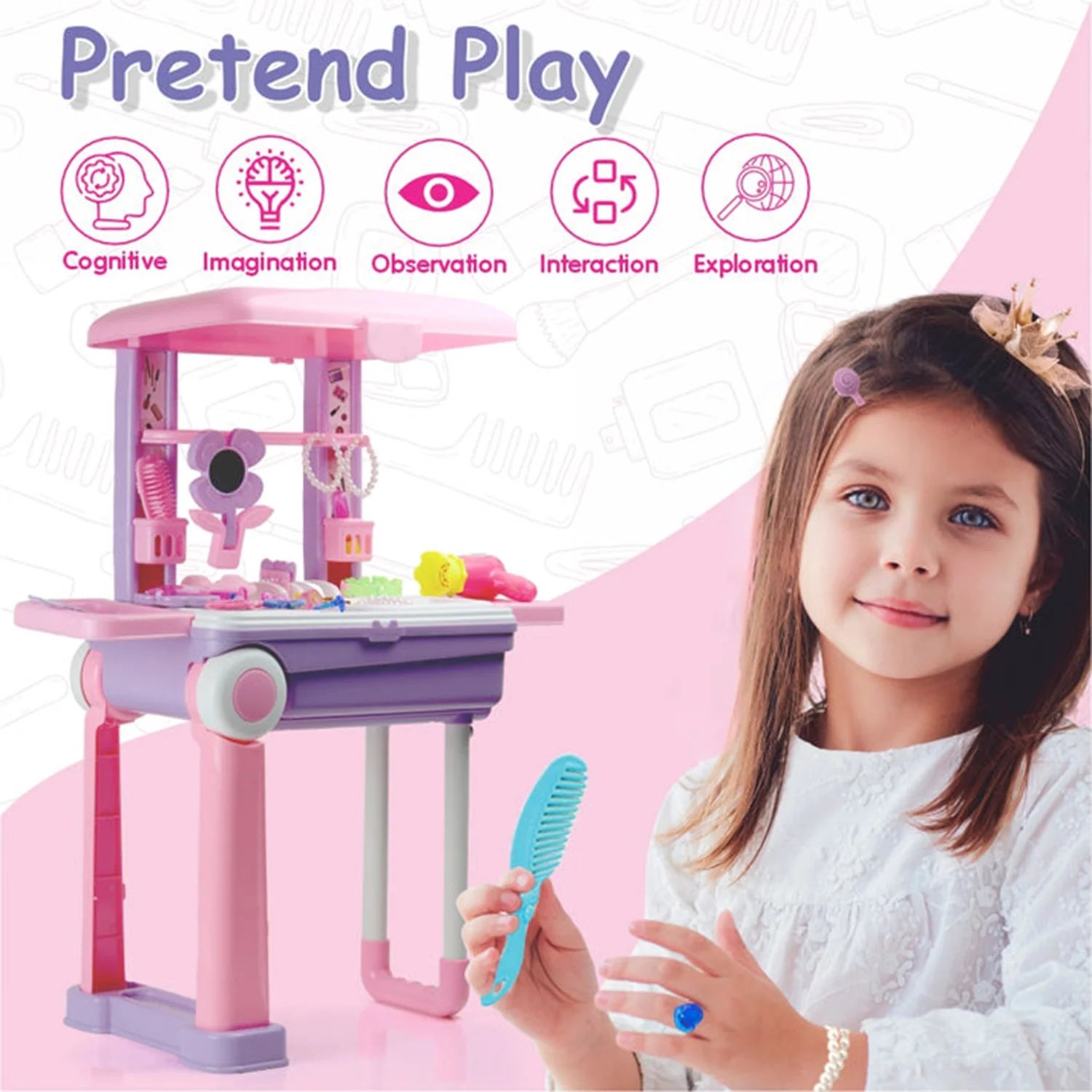 Big Beauty Set Suitcase On Wheel, The Ultimate Beauty Set On Wheels for Girls, Makeup Kit is Easy to Clean & Use, Portable Beauty Set with 25 Pieces for 3 Years BIS Approved. (Beauty Set Trolley) - Image 5