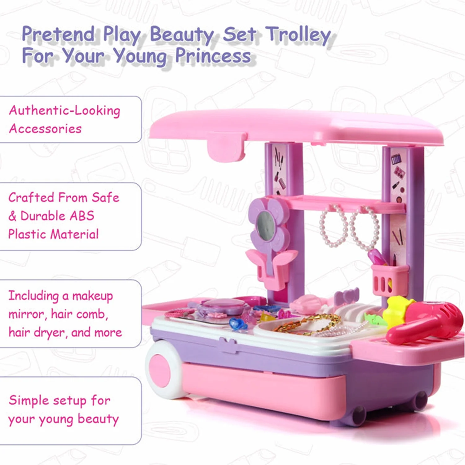 Big Beauty Set Suitcase On Wheel, The Ultimate Beauty Set On Wheels for Girls, Makeup Kit is Easy to Clean & Use, Portable Beauty Set with 25 Pieces for 3 Years BIS Approved. (Beauty Set Trolley) - Image 6