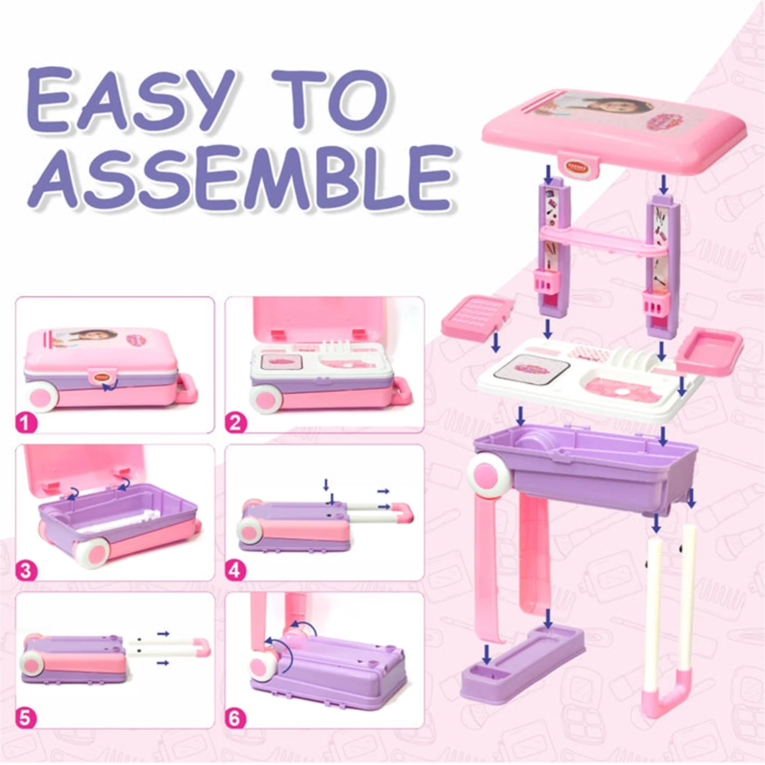 Big Beauty Set Suitcase On Wheel, The Ultimate Beauty Set On Wheels for Girls, Makeup Kit is Easy to Clean & Use, Portable Beauty Set with 25 Pieces for 3 Years BIS Approved. (Beauty Set Trolley) - Image 8